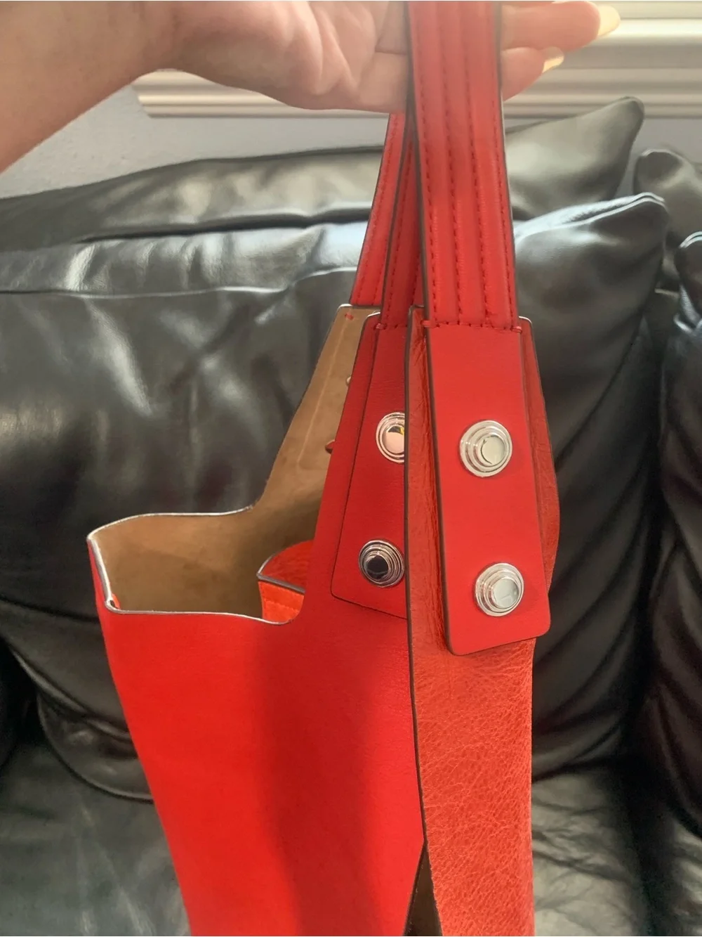 Tory Burch Rory Leather Tote Bag – Bright Coral / Orange Red
